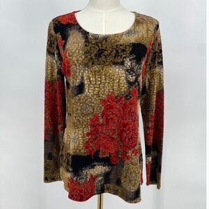 VTG 90s Fairy Grunge Snakeskin Floral Tunic Textured Stretchy Top Patchwork